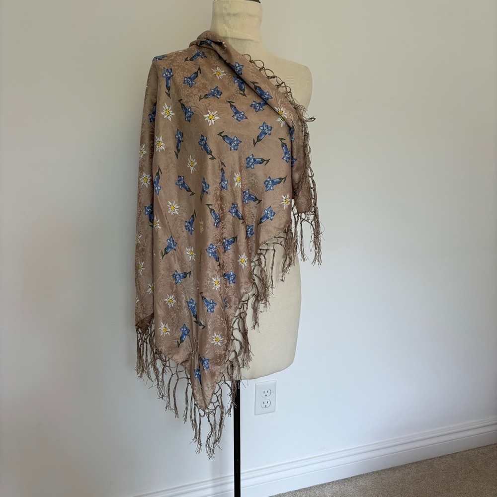 Vintage Romy Hubegger Square Silk Scarf w Fringe ~ Floral Flower Theme